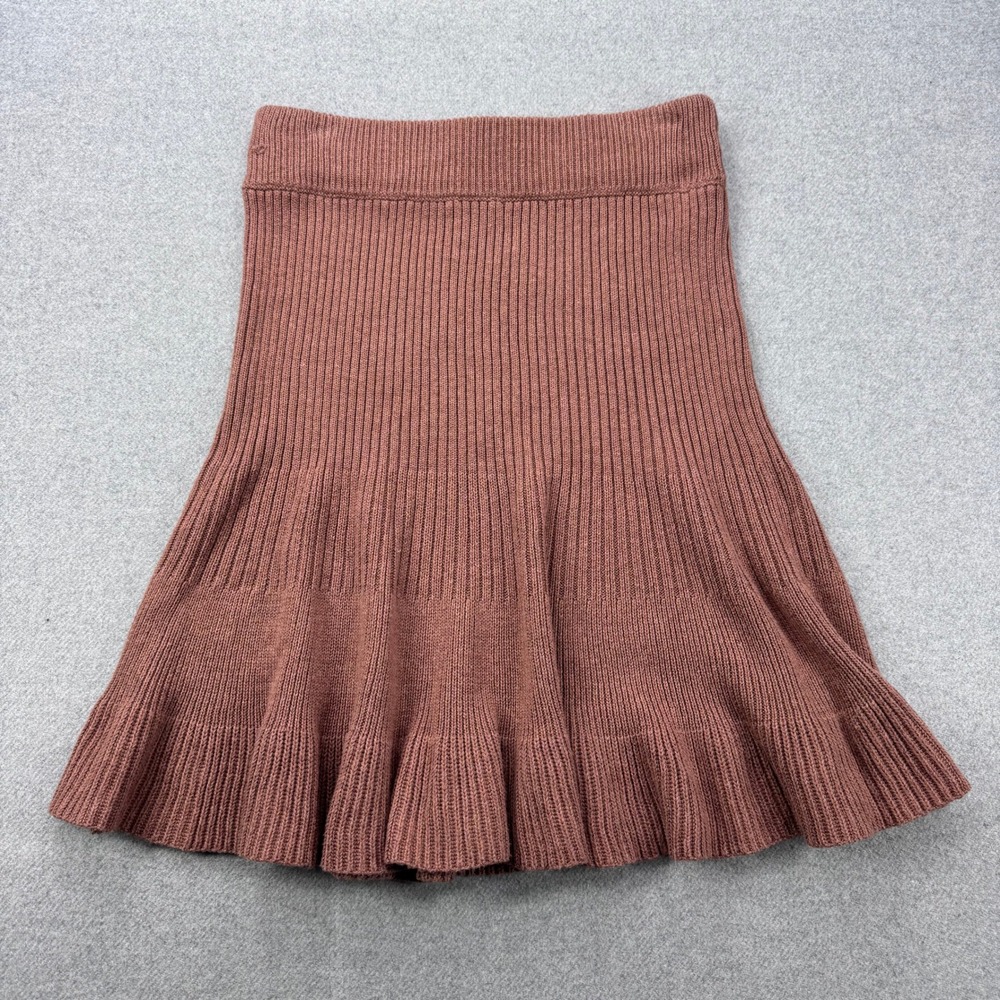 Free People Solid Gold Skirt‎ Womens M Brown Ribbed Knit Flared Mini Boho